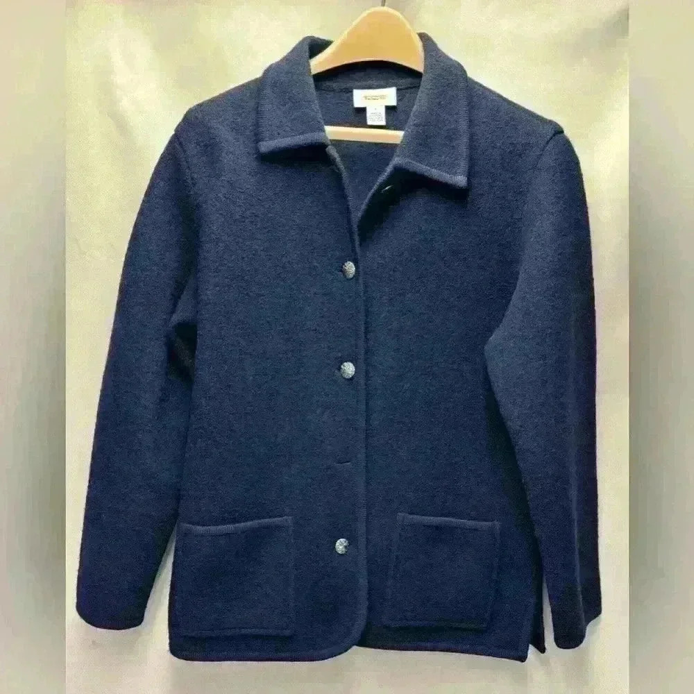 TALBOTS Vintage 100% Wool Cardigan Navy Blue Women’s Size 8